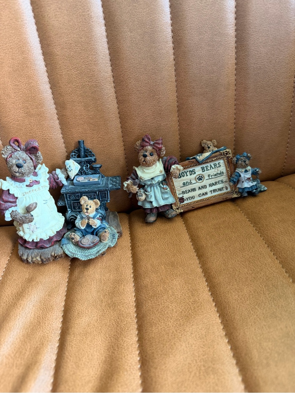 Boyds Bears Figurine Set in Brown, Cream, Blue and Pink Accents